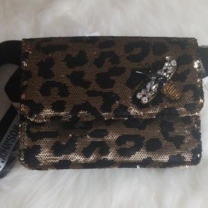 Betsey Johnson Leopard Web Strap Belt Bag, New